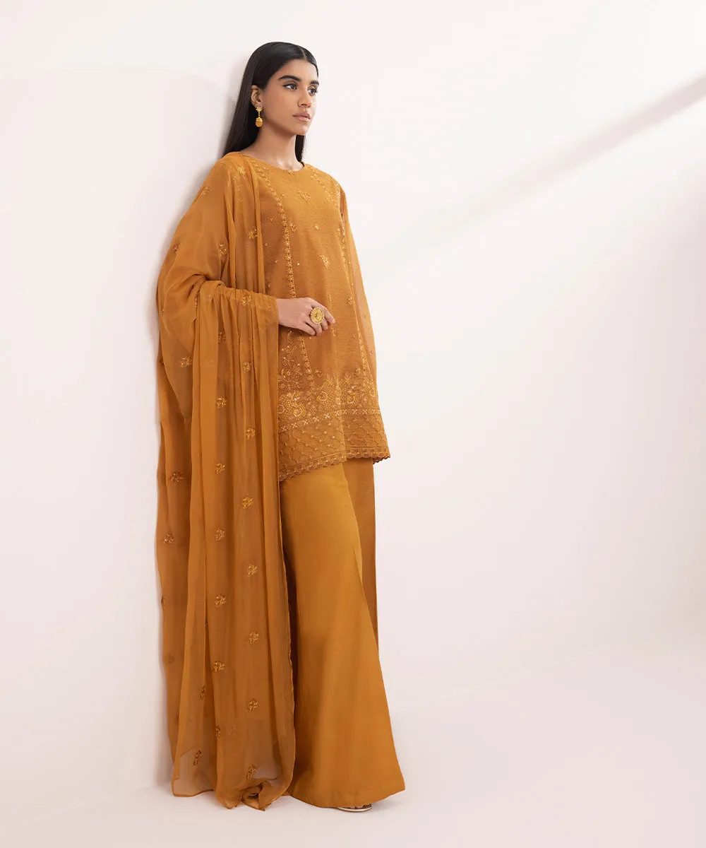 3 Piece - Embroidered Khaddi Net Suit