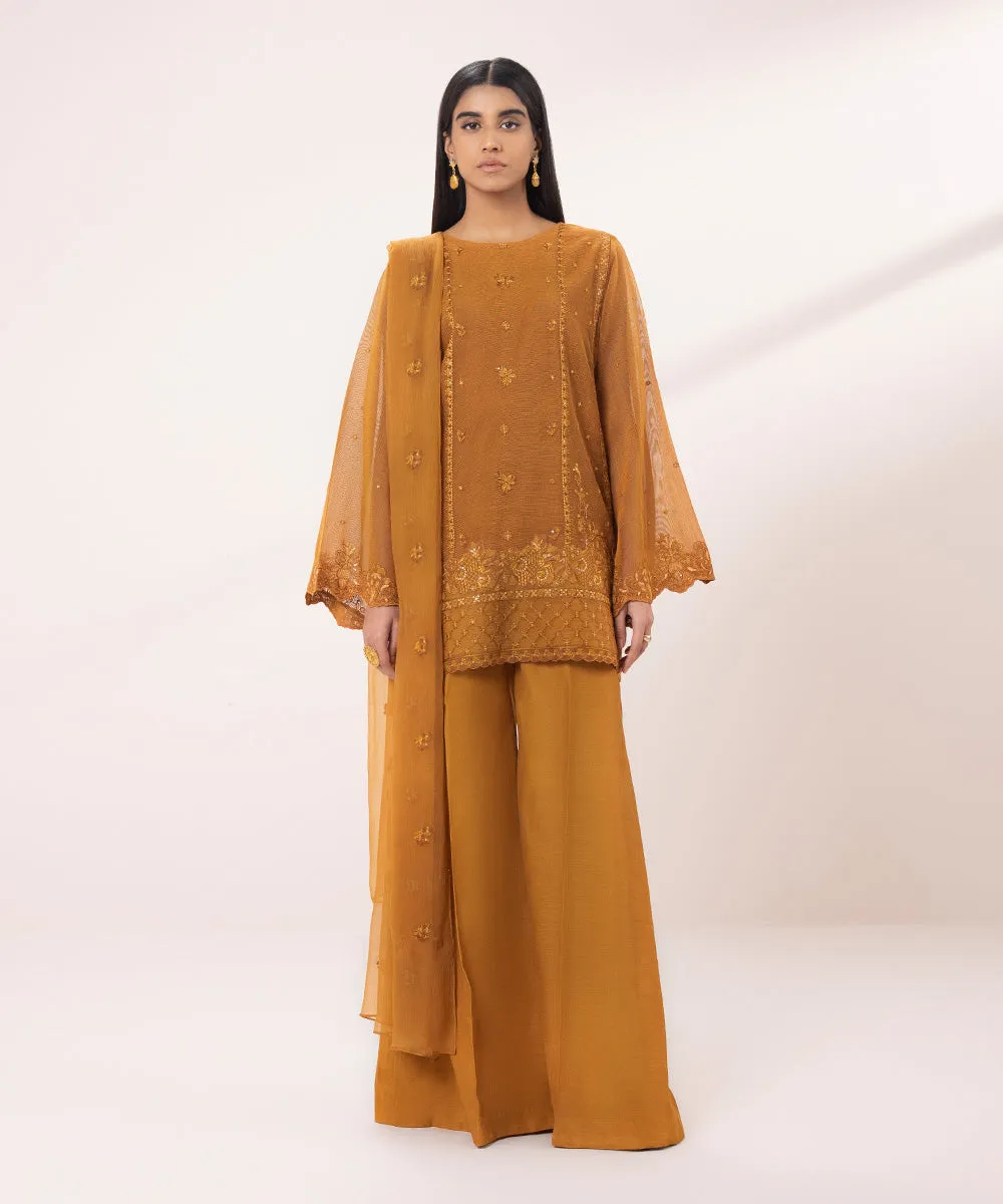 3 Piece - Embroidered Khaddi Net Suit