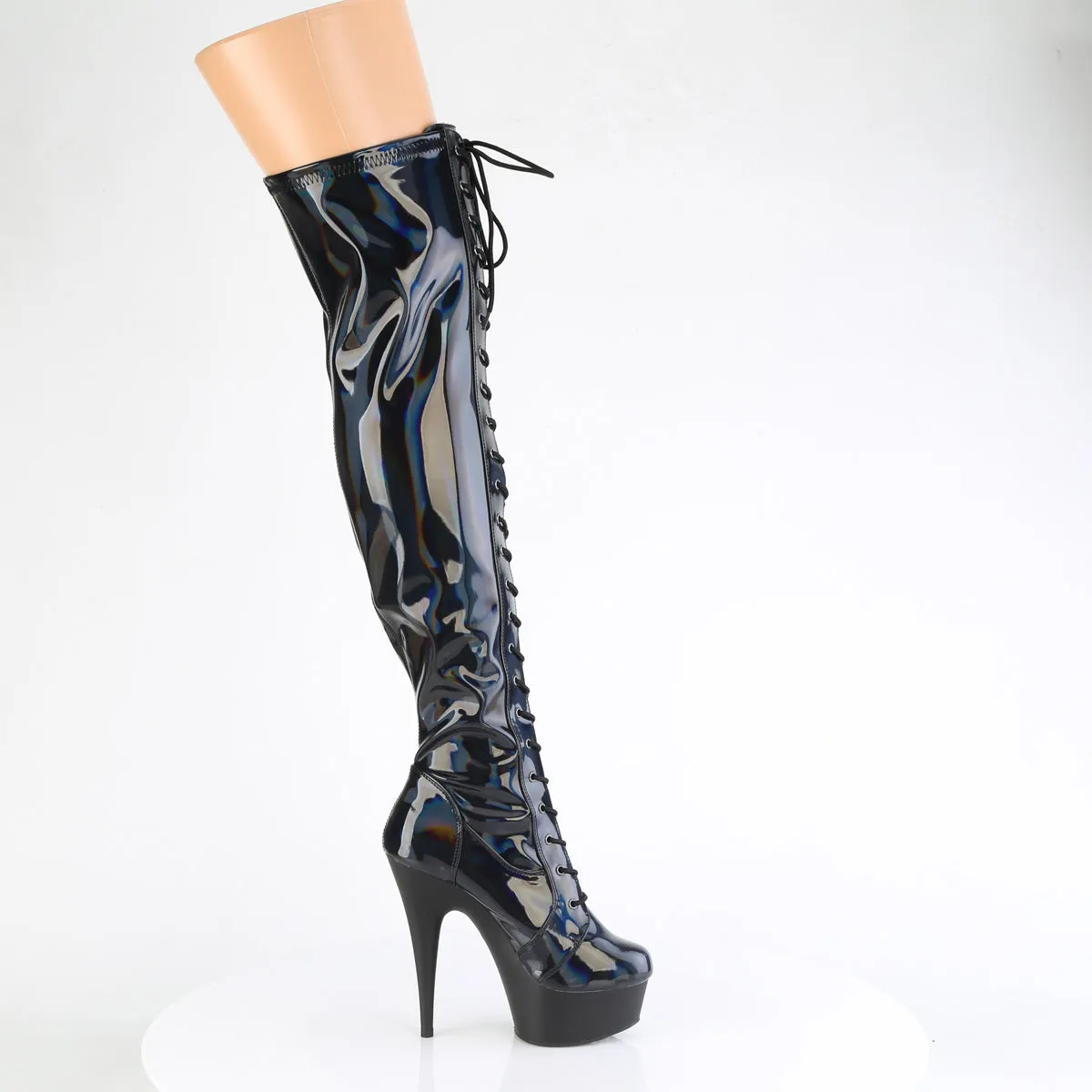 6 Inch Heel DELIGHT-3029 Black Stretch Holo