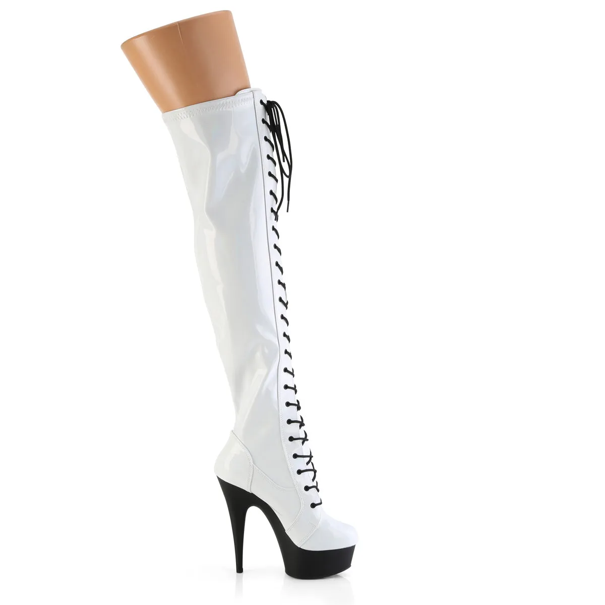 6 Inch Heel DELIGHT-3029 White Stretch Holo