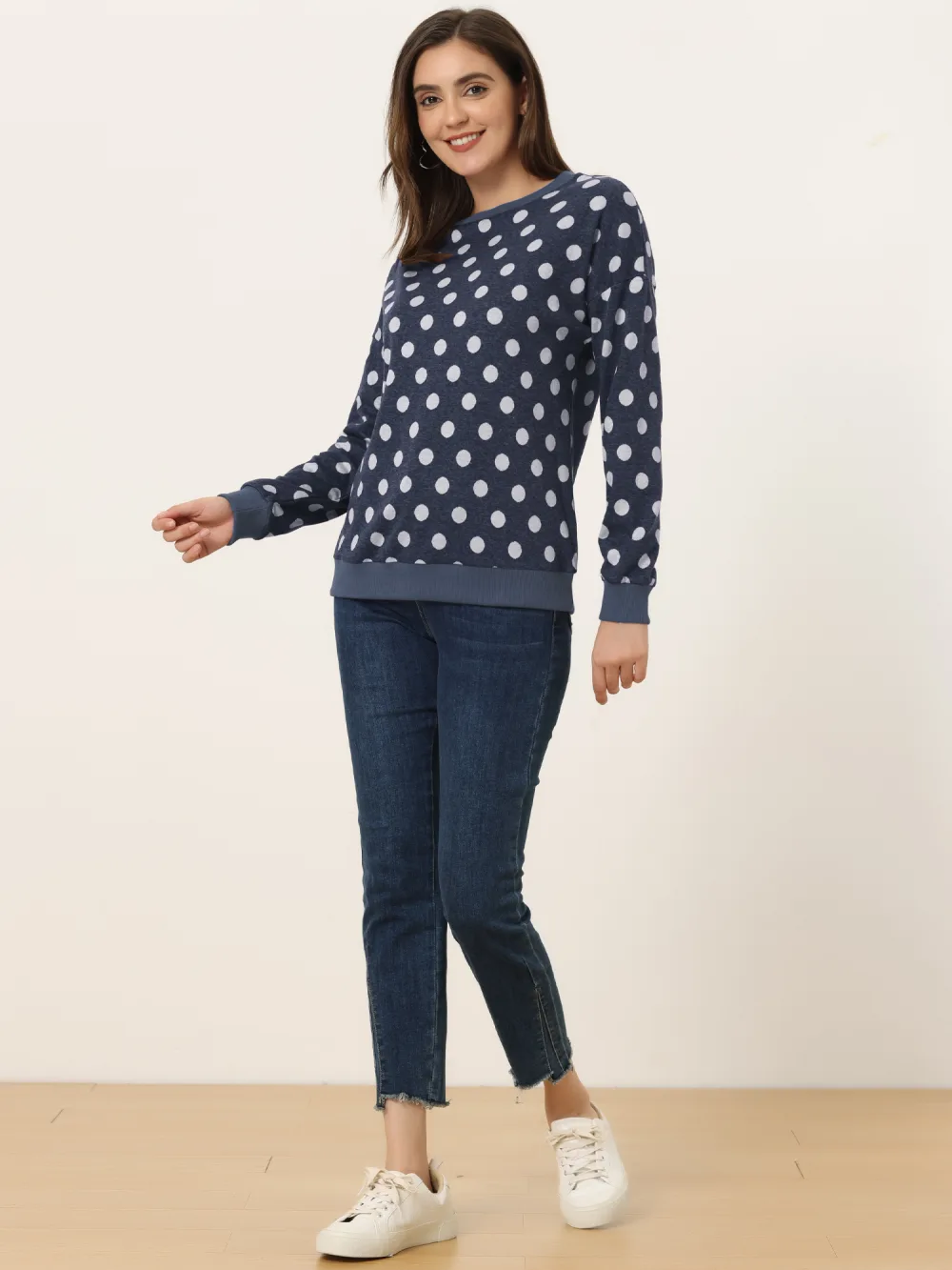 Allegra K- Knitted Pullover Top Polka Dots Sweater