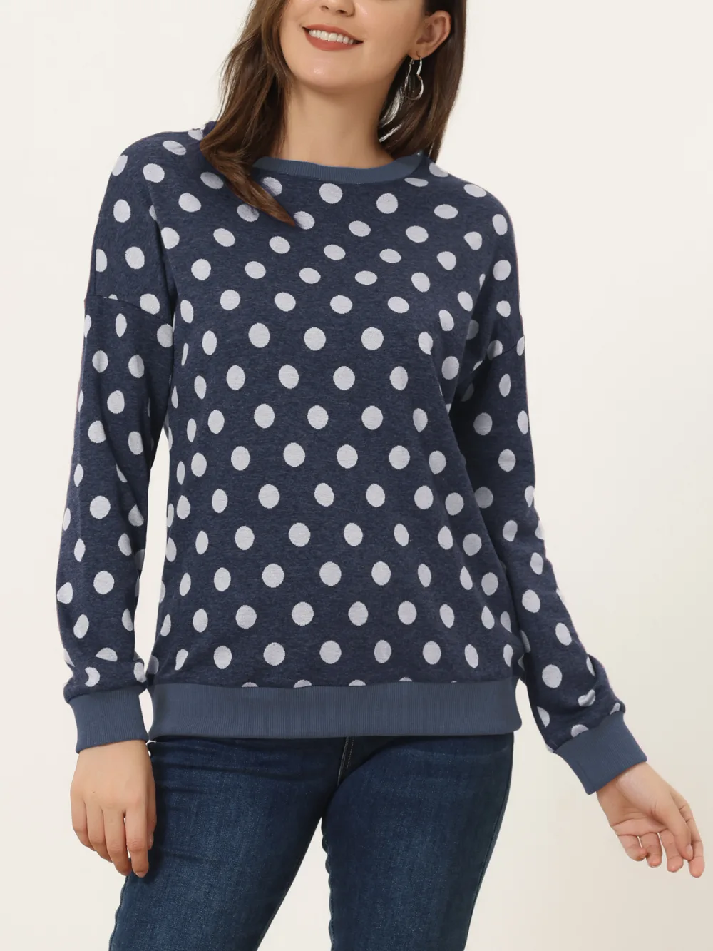 Allegra K- Knitted Pullover Top Polka Dots Sweater