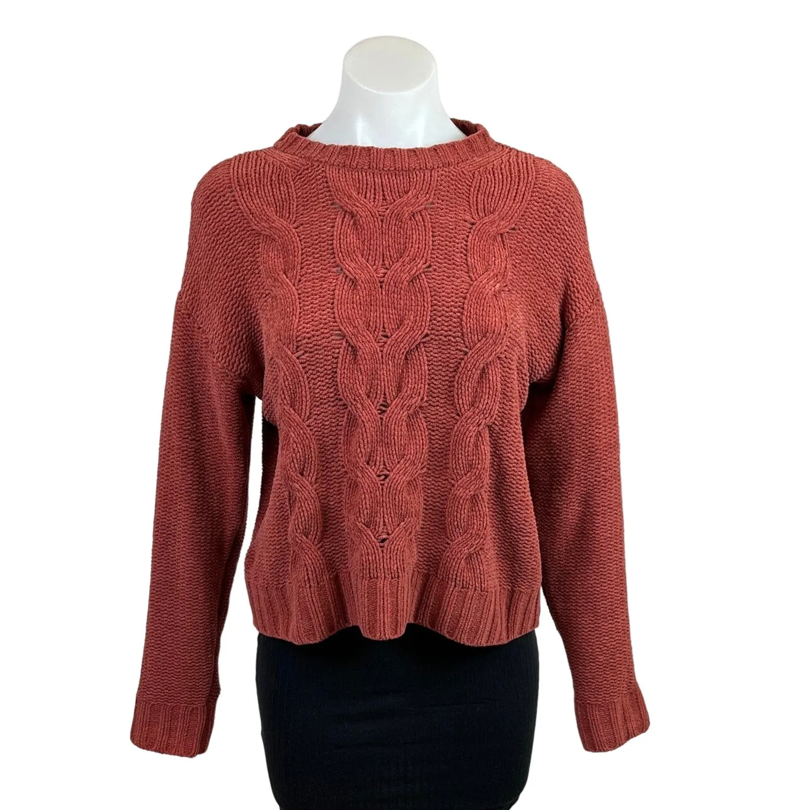 American Eagle Burnt Orange Cable Knit Crew Long Sleeve Sweater Top Size XS