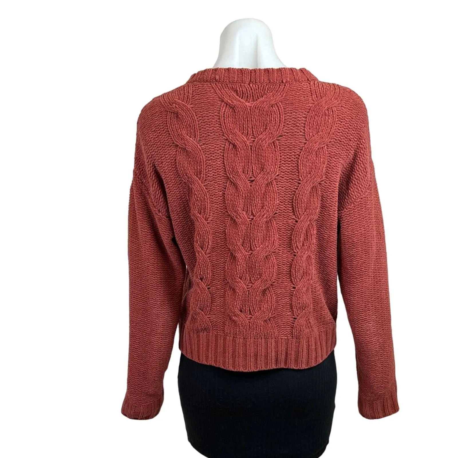 American Eagle Burnt Orange Cable Knit Crew Long Sleeve Sweater Top Size XS