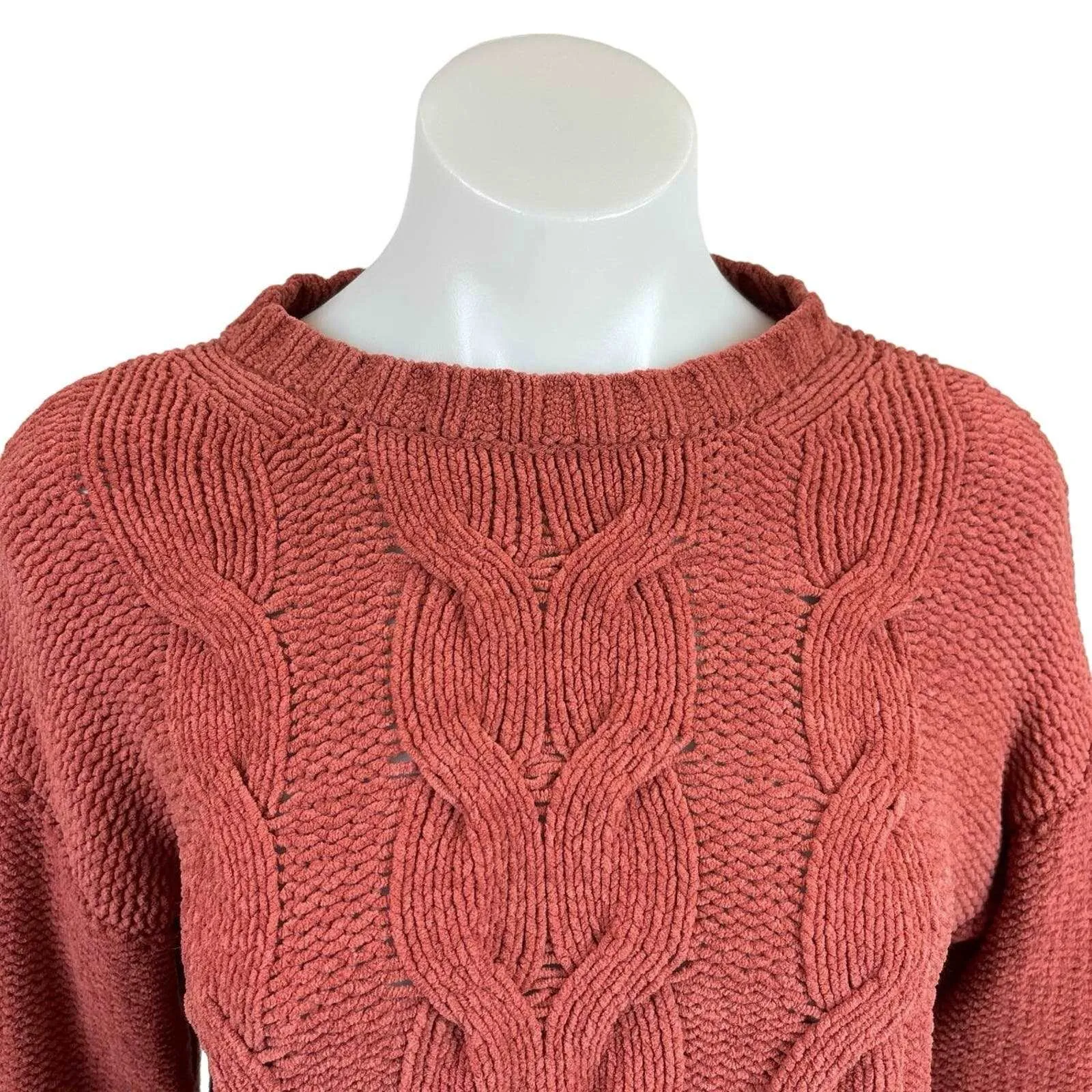 American Eagle Burnt Orange Cable Knit Crew Long Sleeve Sweater Top Size XS