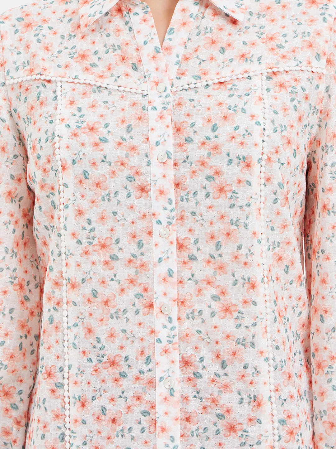 Anne Printed Shirt With Lace Inserts