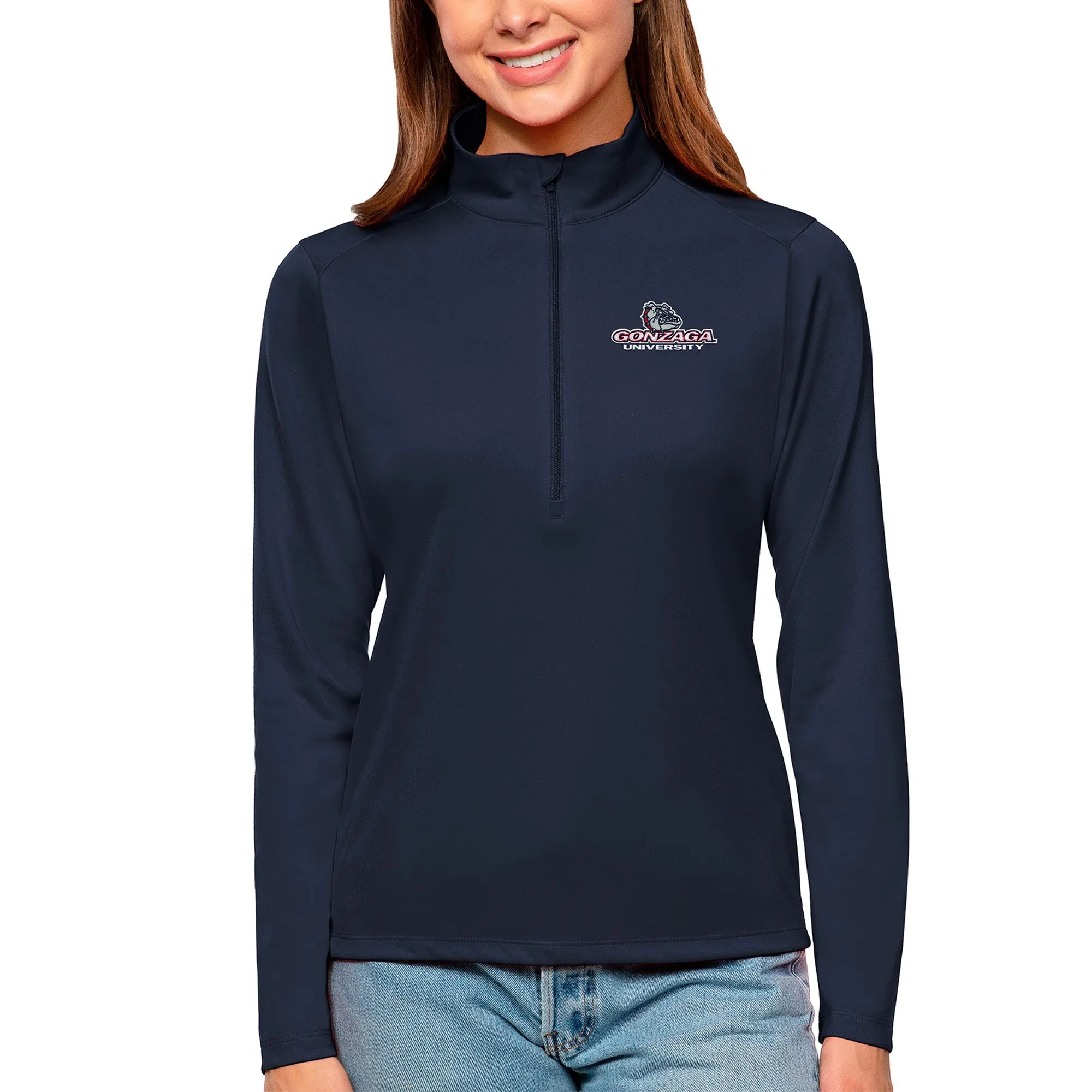 Antigua Gonzaga Bulldogs Women's Navy Tribute Quarter-Zip Pullover Top