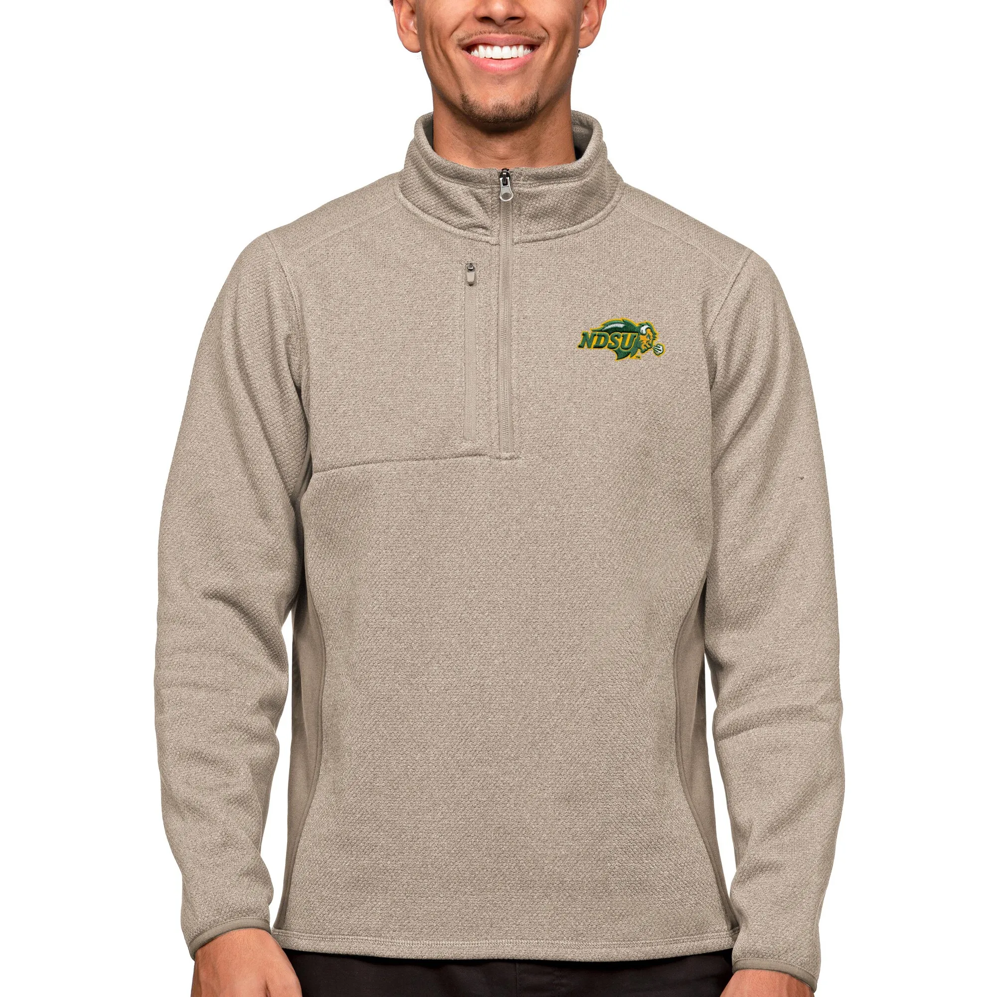 Antigua NDSU Bison Oatmeal Course Quarter-Zip Pullover Top