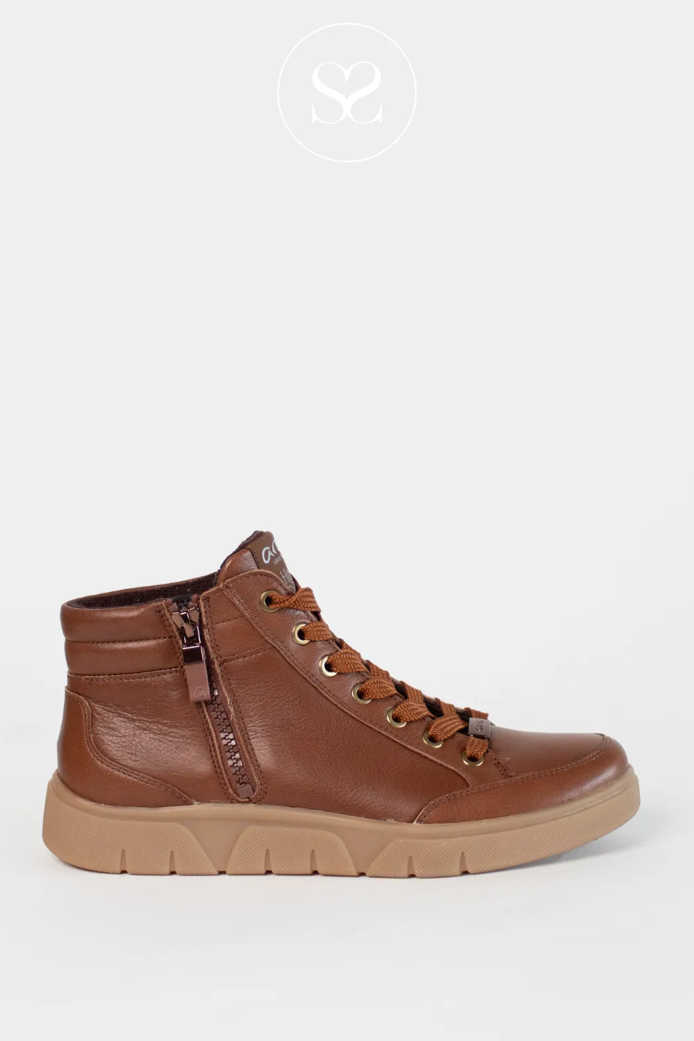 ARA 12-24451 TAN LEATHER HIGH TOP TRAINER BOOTS