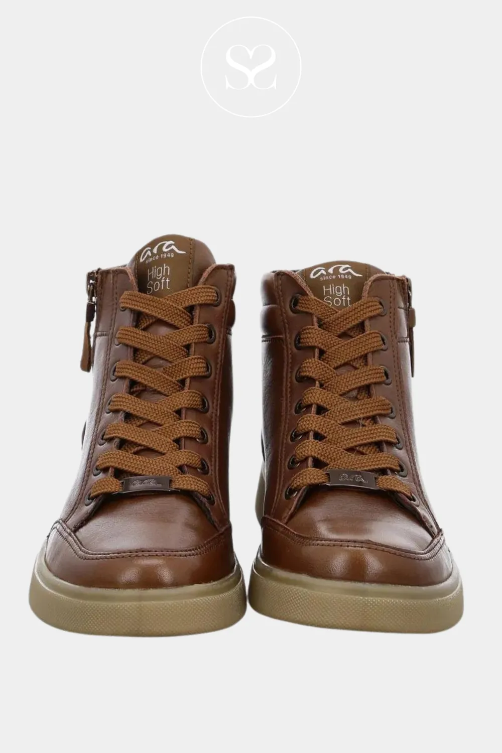 ARA 12-24451 TAN LEATHER HIGH TOP TRAINER BOOTS