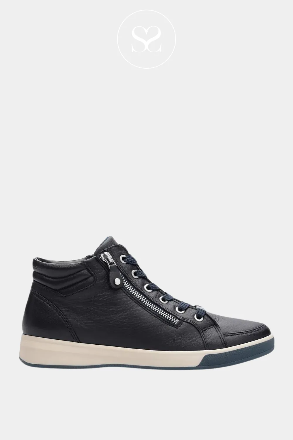 ARA 12-44499 NAVY LEATHER HIGH TOP TRAINER BOOTS