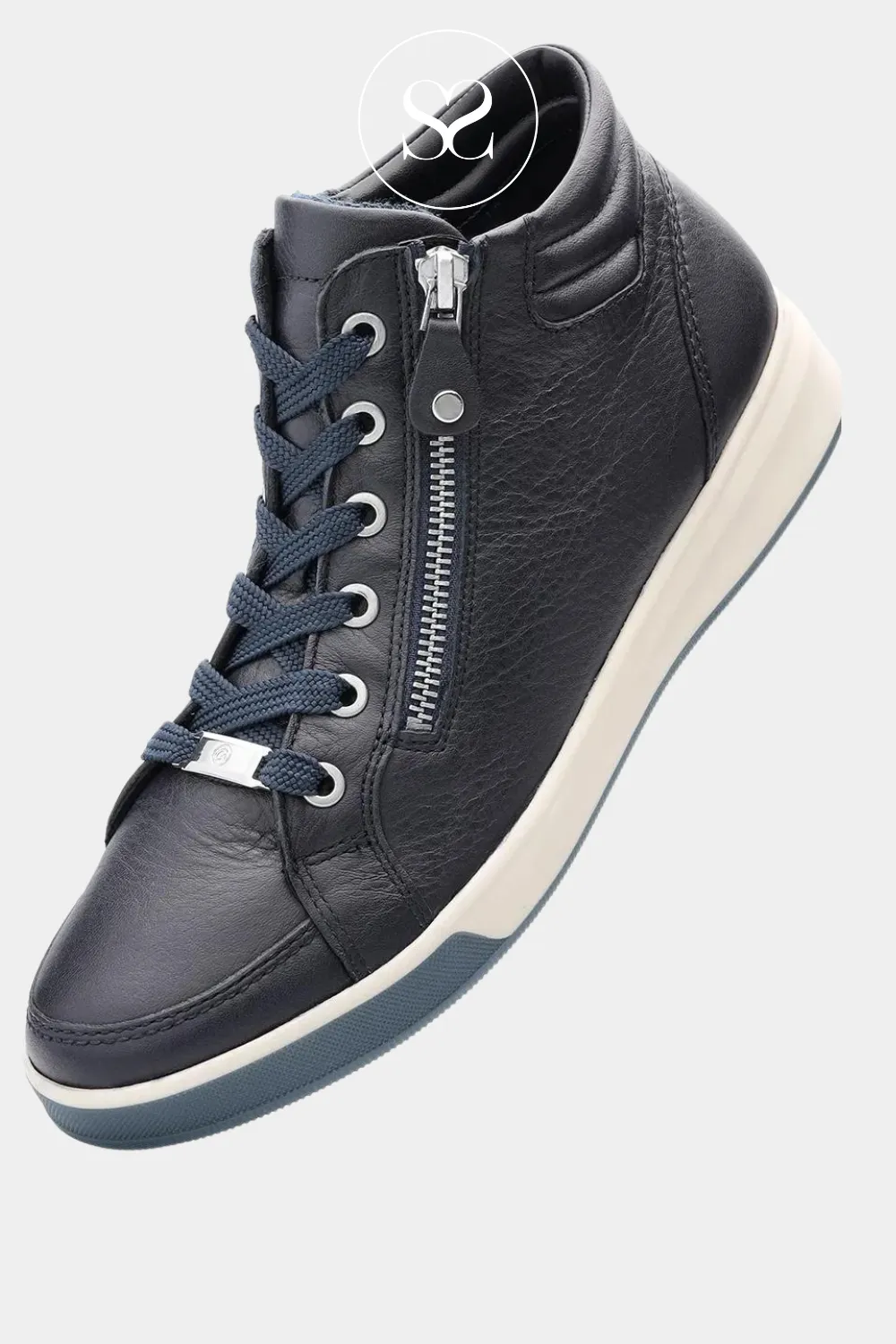 ARA 12-44499 NAVY LEATHER HIGH TOP TRAINER BOOTS