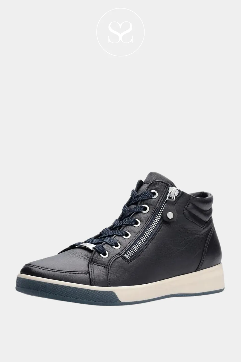 ARA 12-44499 NAVY LEATHER HIGH TOP TRAINER BOOTS