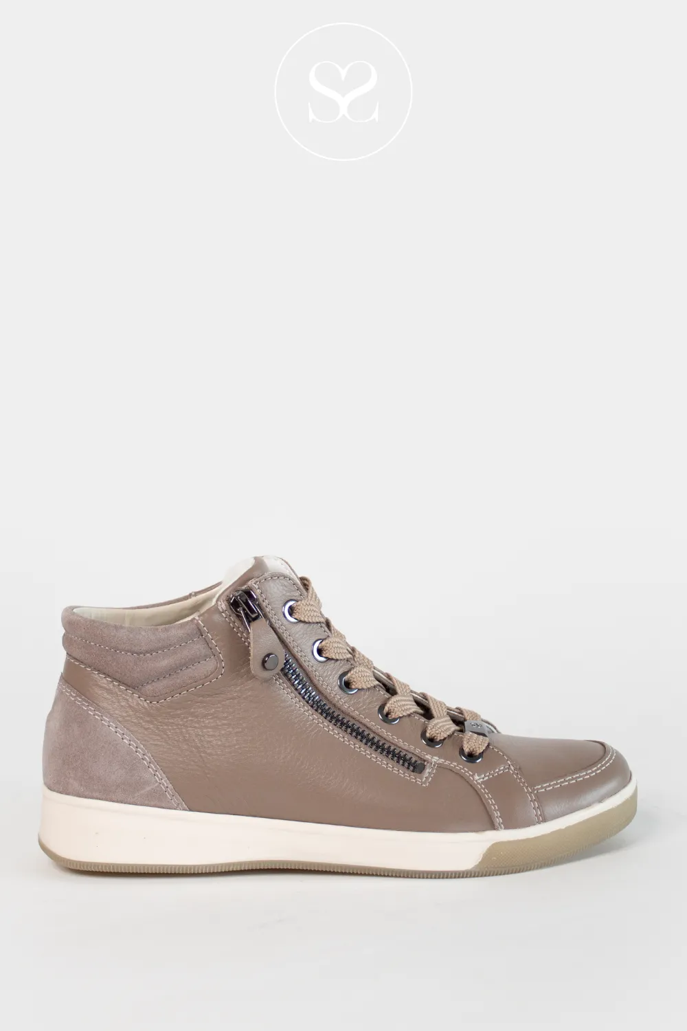 ARA 12-44499 TAUPE LEATHER HIGH TOP TRAINER BOOTS