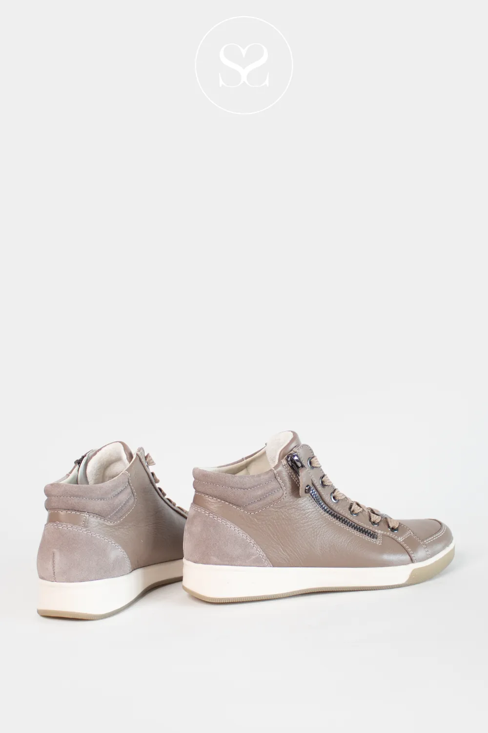 ARA 12-44499 TAUPE LEATHER HIGH TOP TRAINER BOOTS