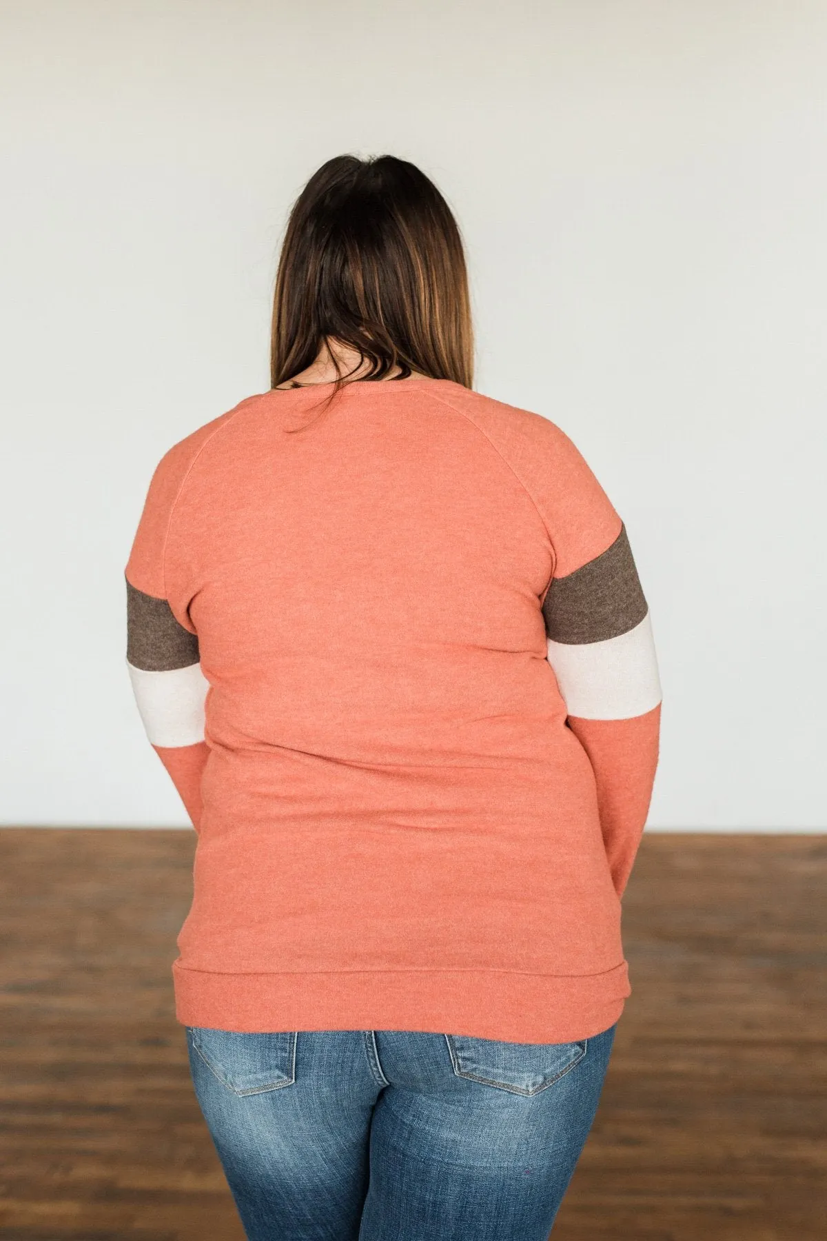 Autumn In The Air Color Block Pullover Top- Light Orange