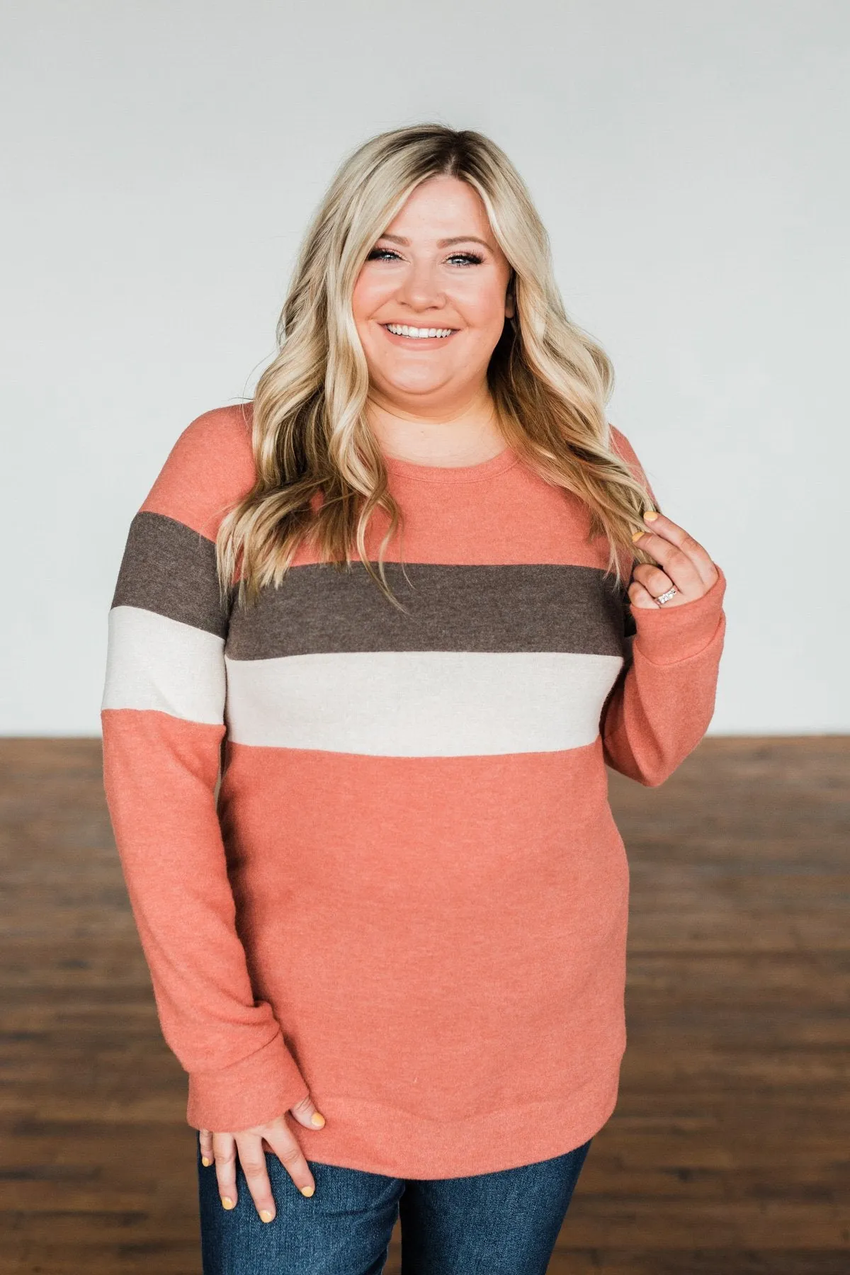 Autumn In The Air Color Block Pullover Top- Light Orange