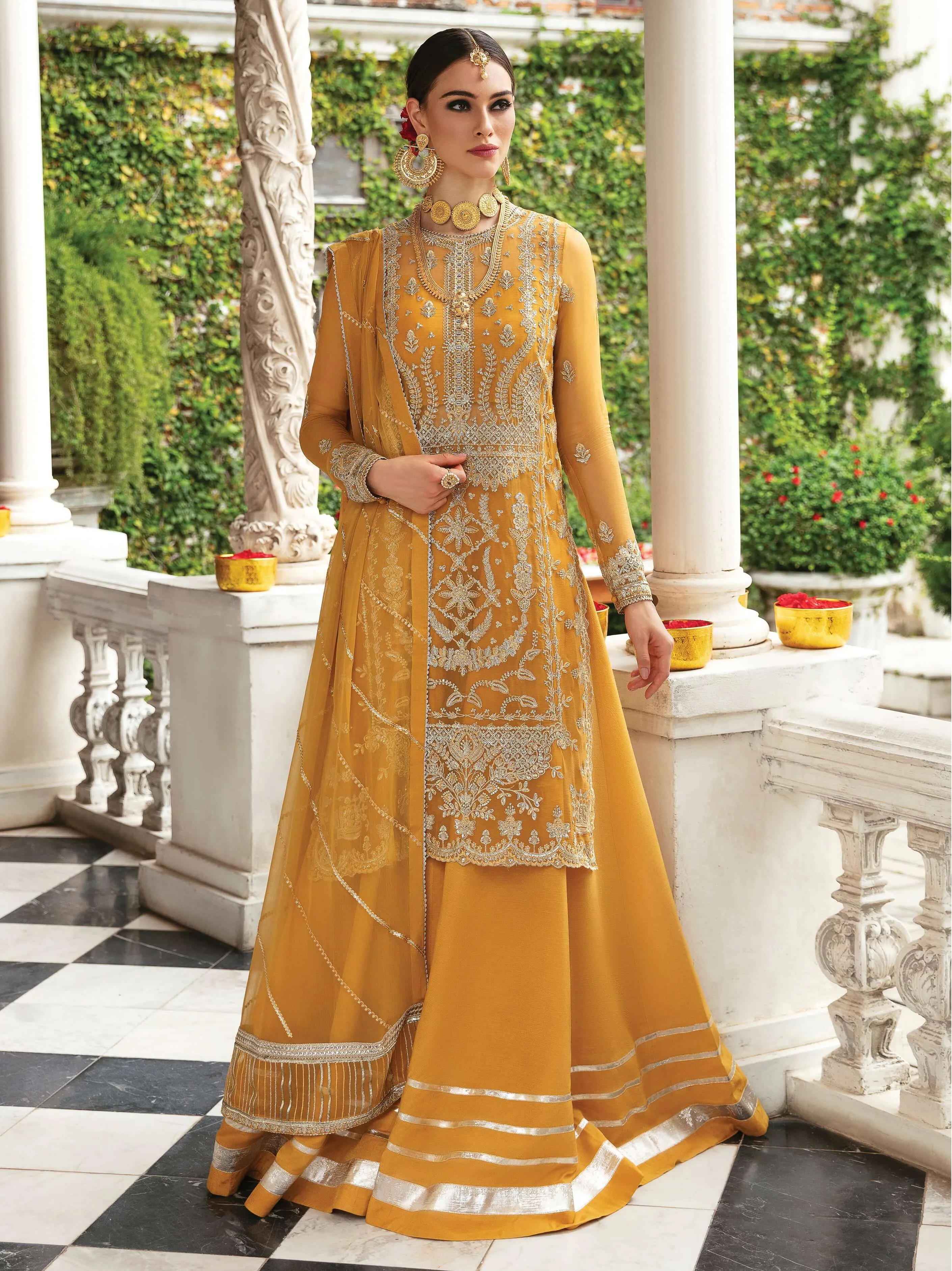 Ayzel by Afrozeh Panache Unstitched Chiffon 3Pc Suit AZ-V5-10 MARIGOLD