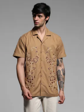 Beige Embroidered Cotton Shirt