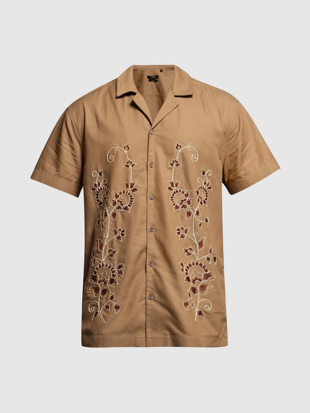 Beige Embroidered Cotton Shirt