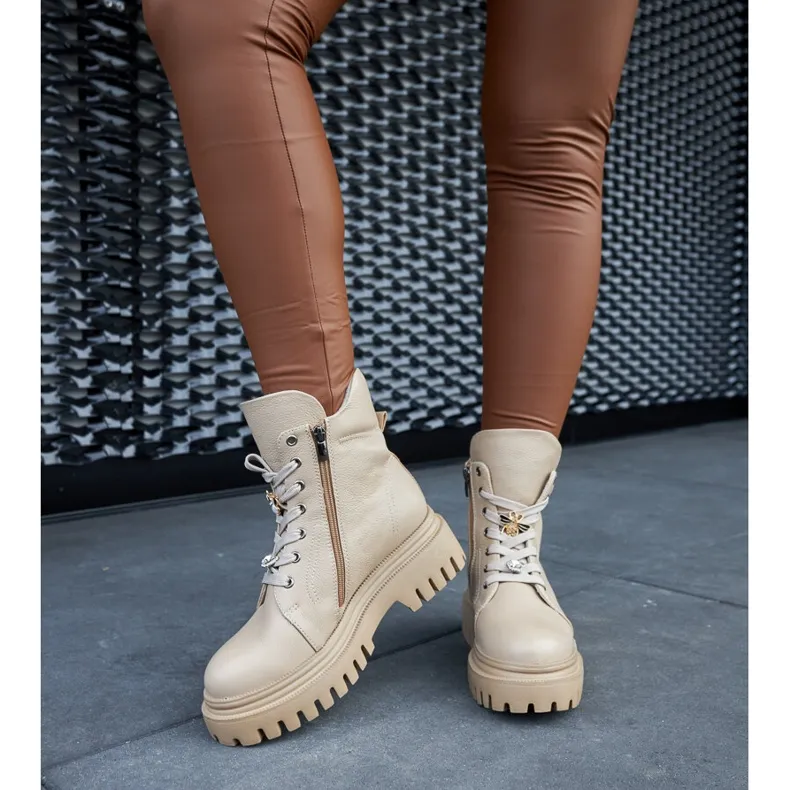 Beige leather insulated boots by Karino