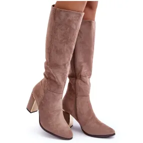 Beige Suede High Heel Boots by Kilrenita