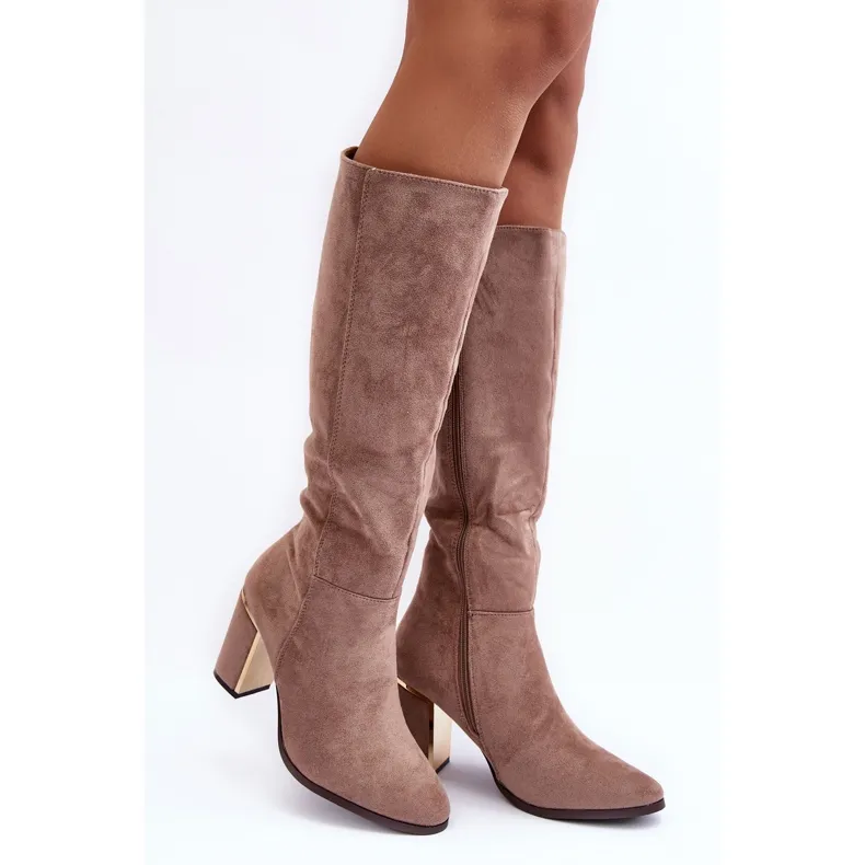 Beige Suede High Heel Boots by Kilrenita