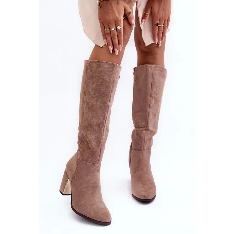 Beige Suede High Heel Boots by Kilrenita