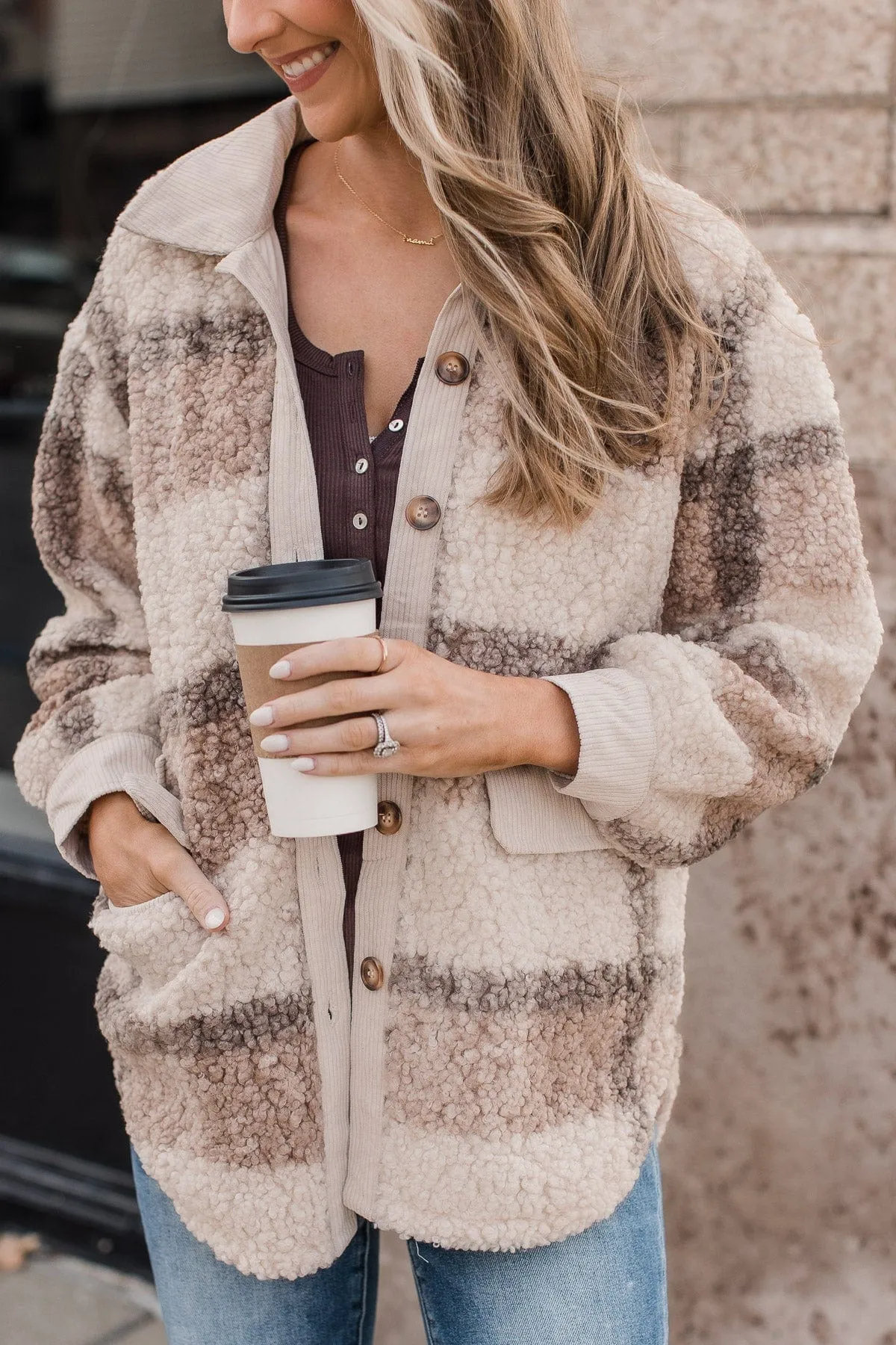 Better To Be Cozy Sherpa Jacket- Light Taupe