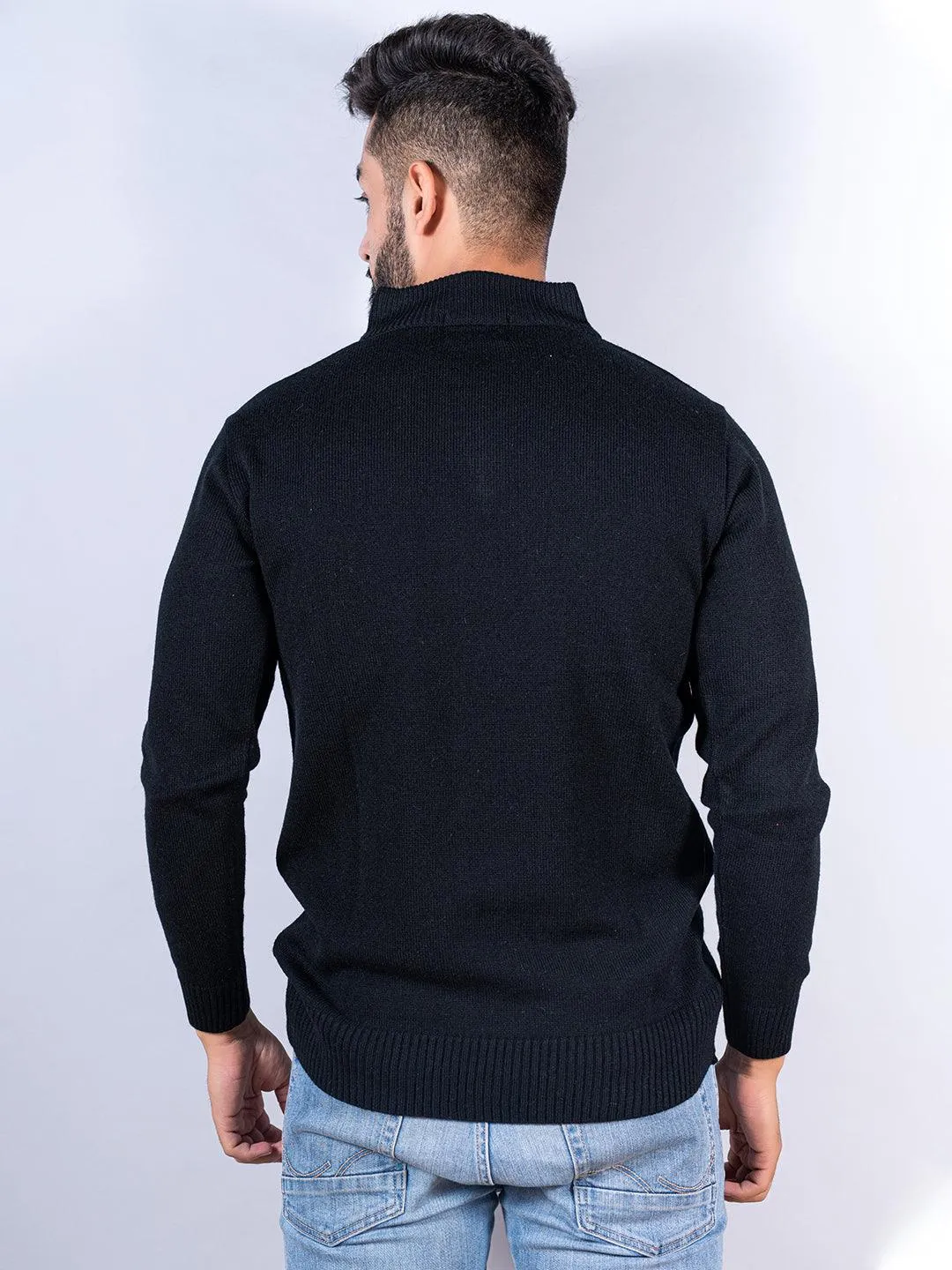 Black Color Classic Zipper Men's Sweater