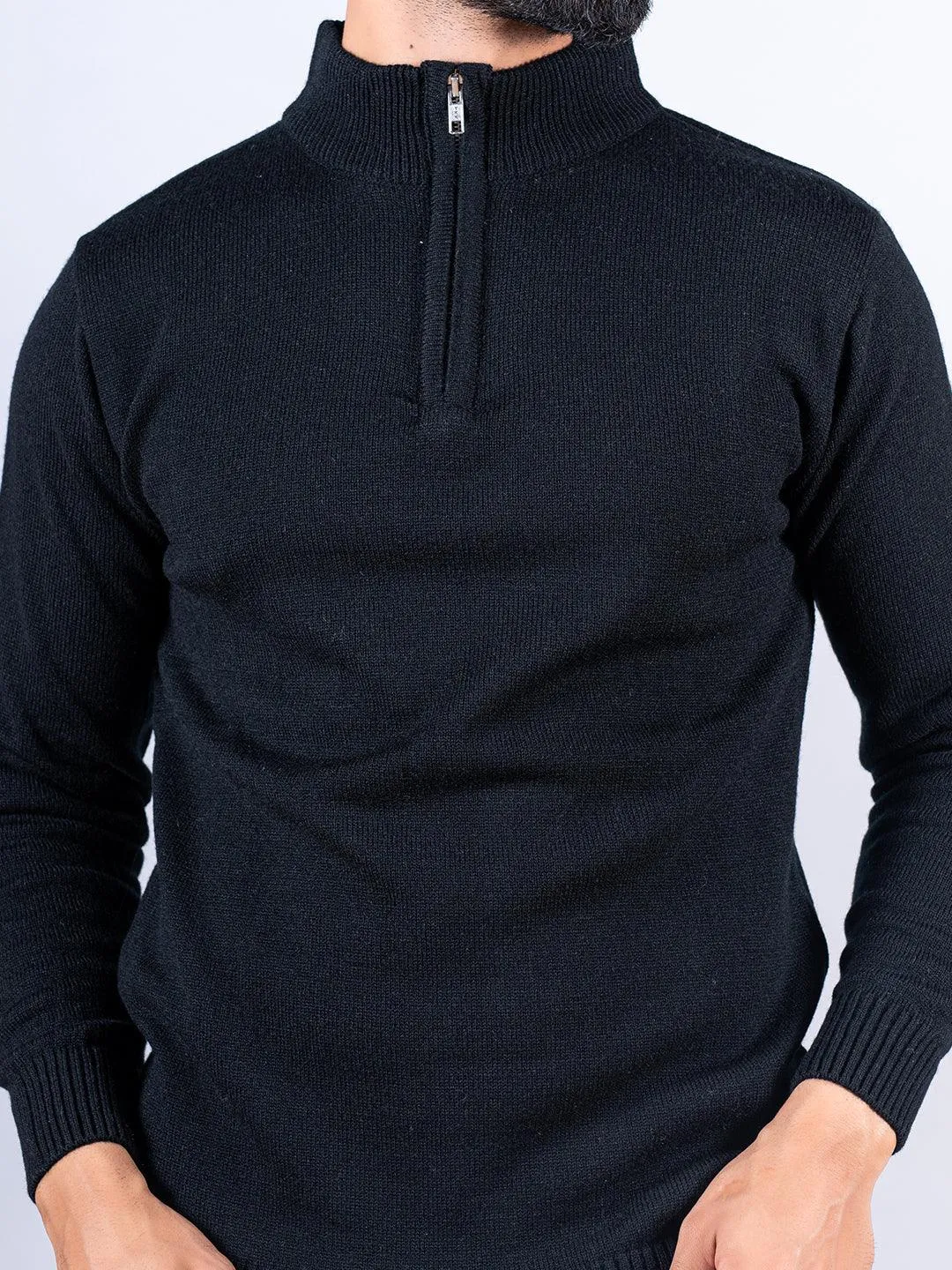 Black Color Classic Zipper Men's Sweater