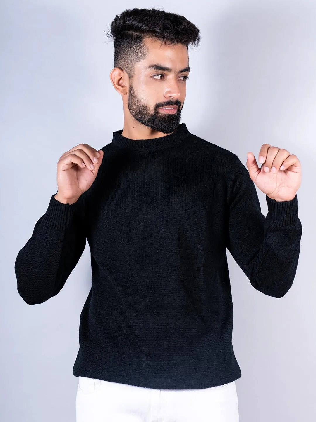 Black Color Crew Neck Men's Sweater