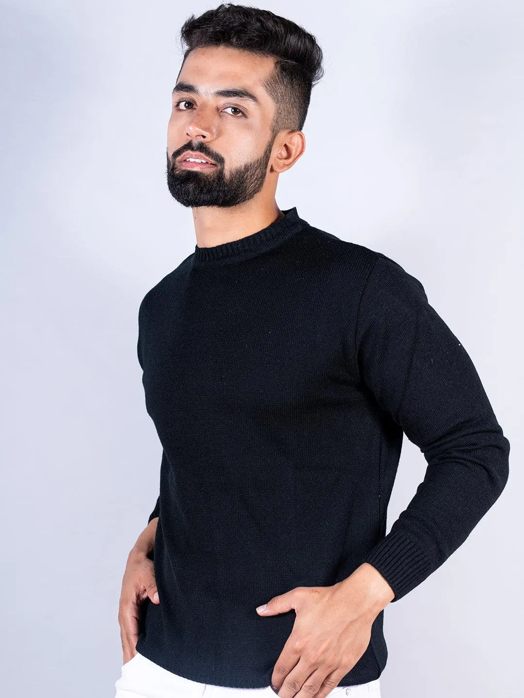 Black Color Crew Neck Men's Sweater