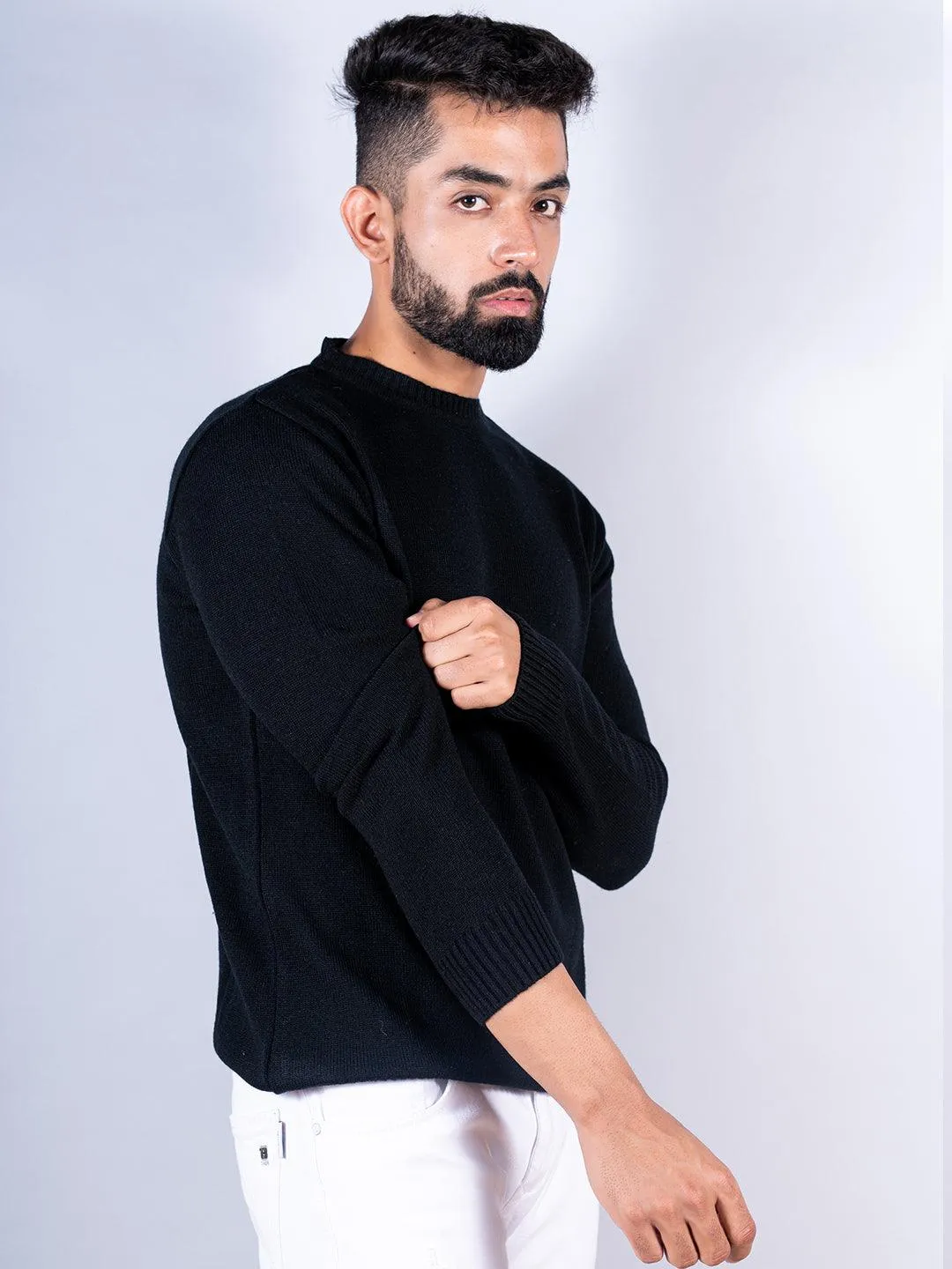 Black Color Crew Neck Men's Sweater