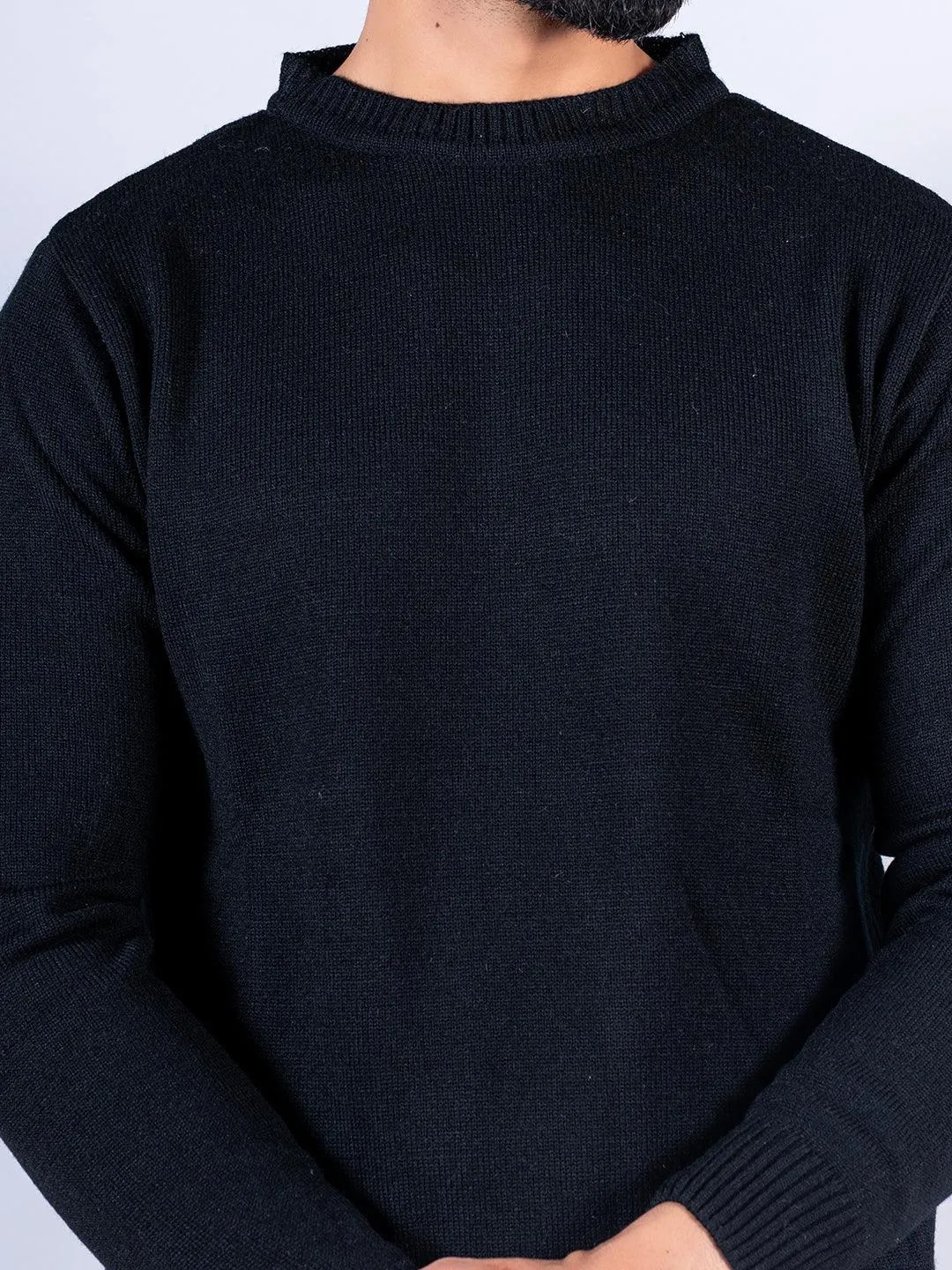 Black Color Crew Neck Men's Sweater