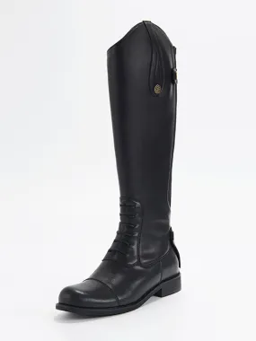 Black Women's Riding Boots Round Toe Flat Mid Calf Boots