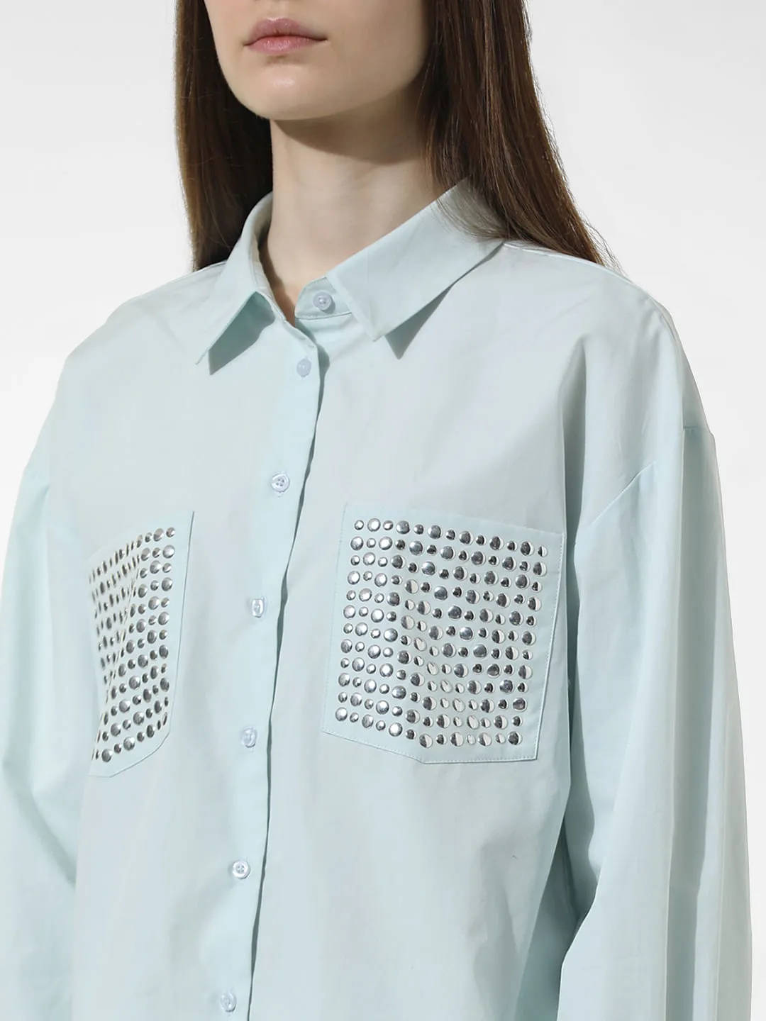 Blue Stud Detail Cotton Shirt