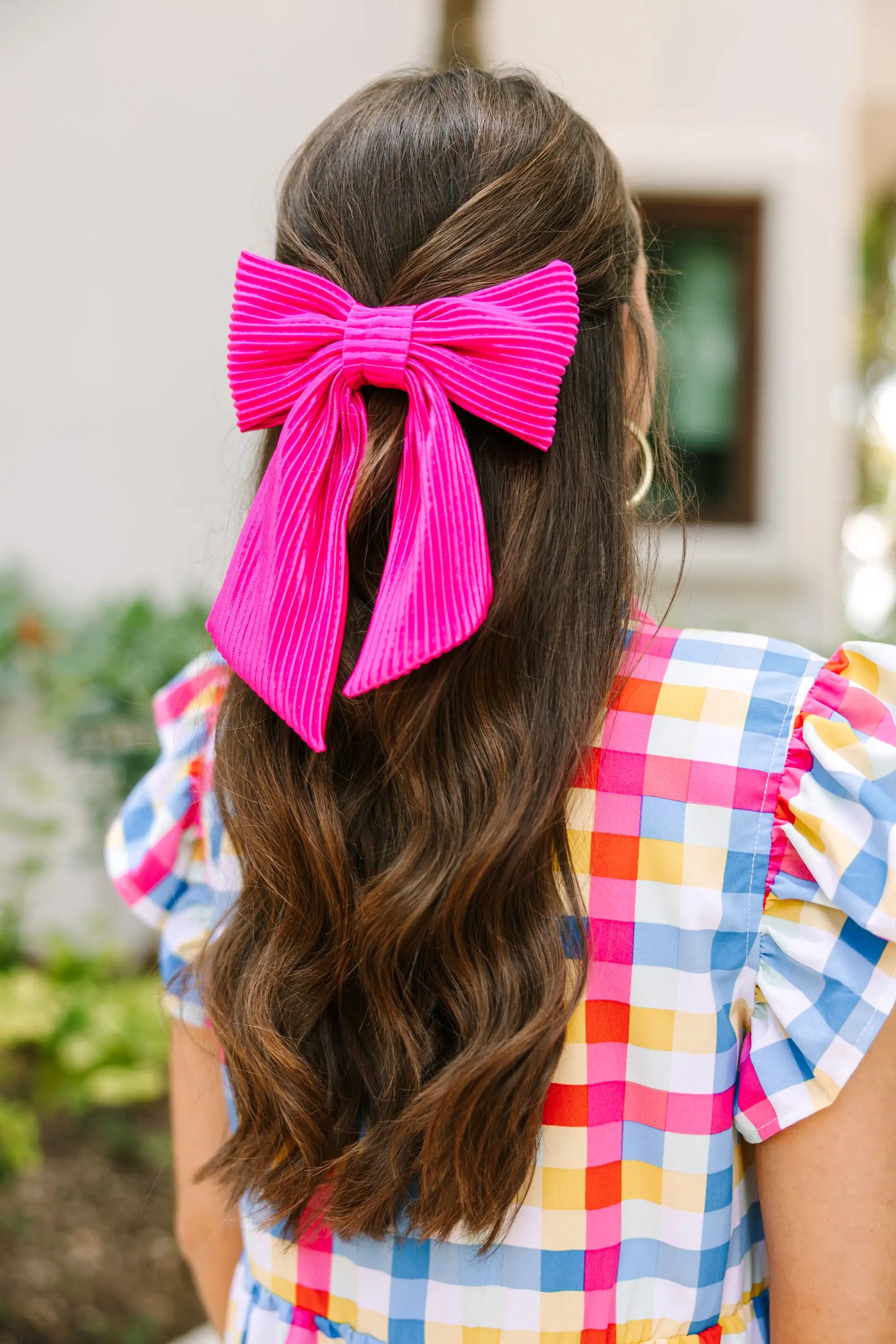 Bohemian Gemme: Hot Pink Pleated Hair Bow