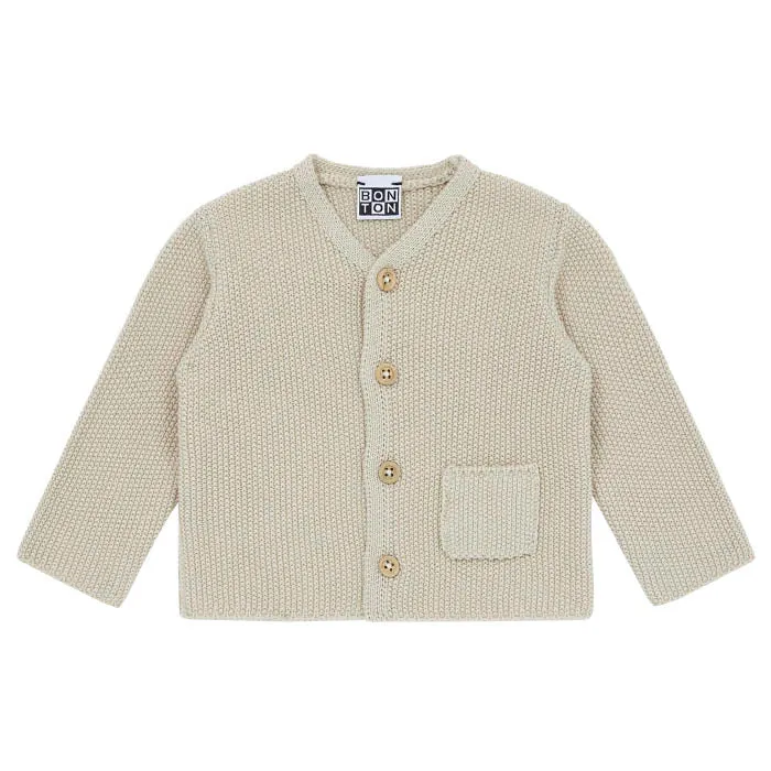 Bonton Baby Rice Knit Cardigan Pebble Grey