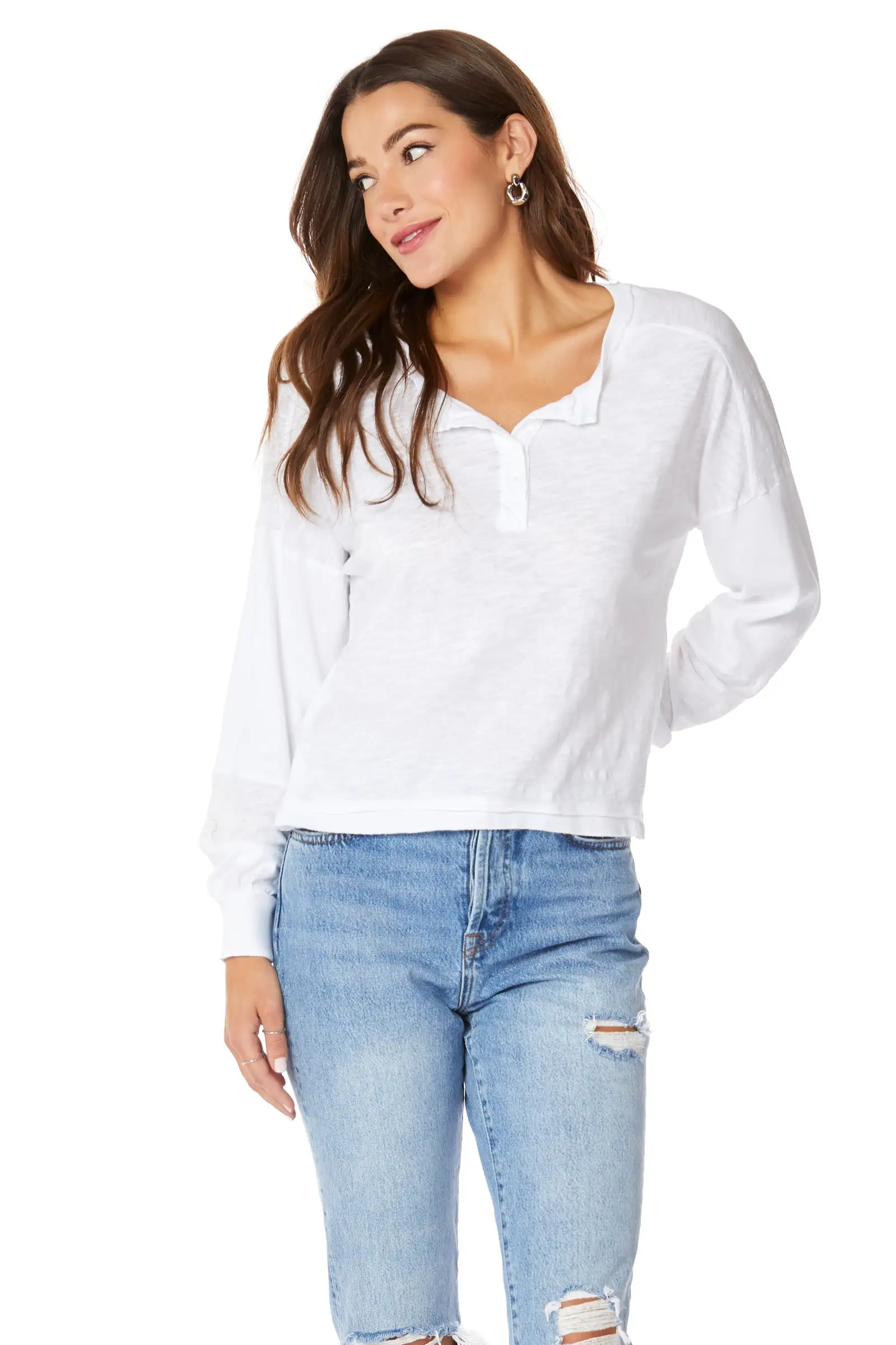 BOXY HENLEY WITH RIB INSETS