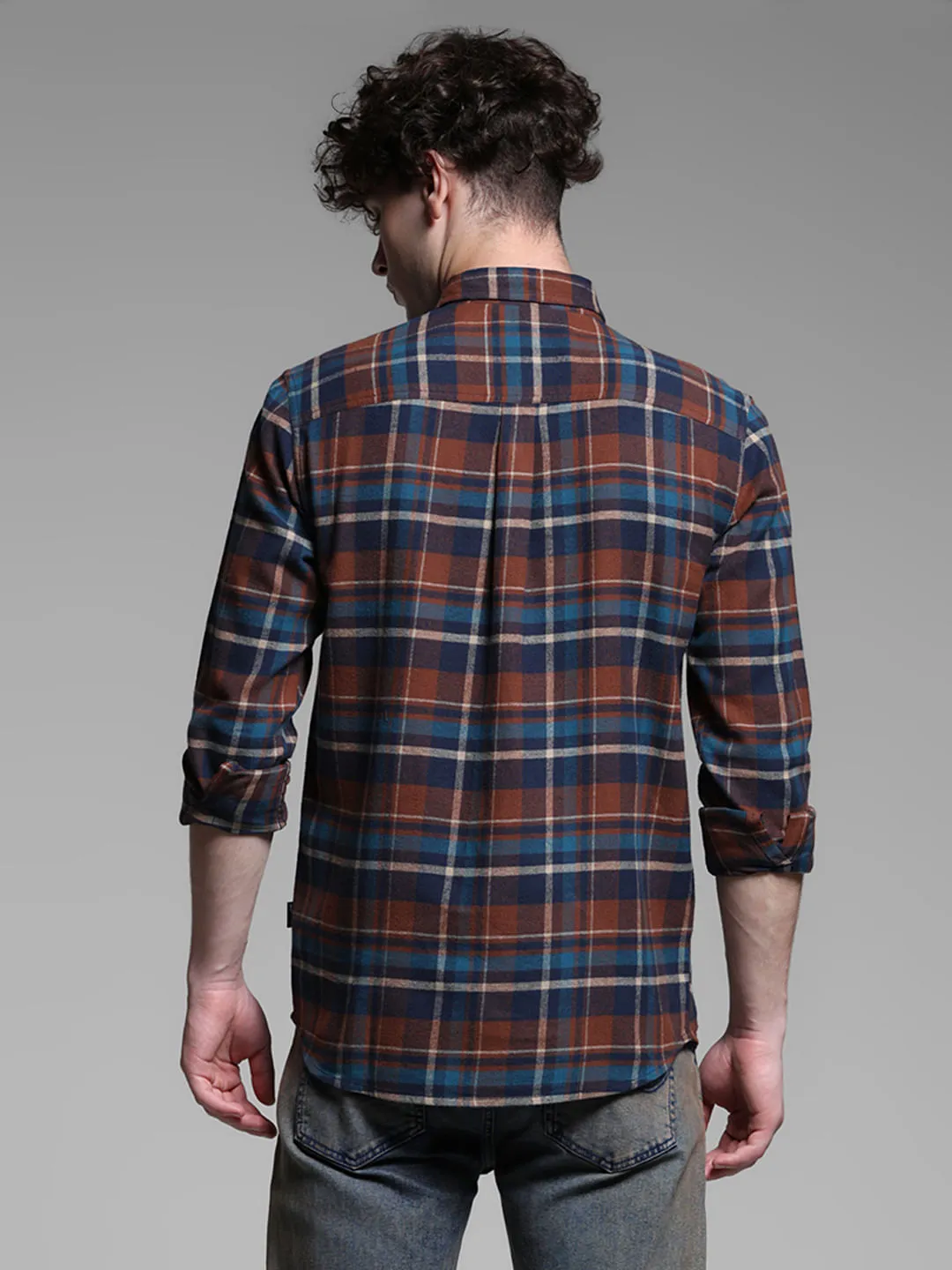 Brown Check Print Cotton Shirt