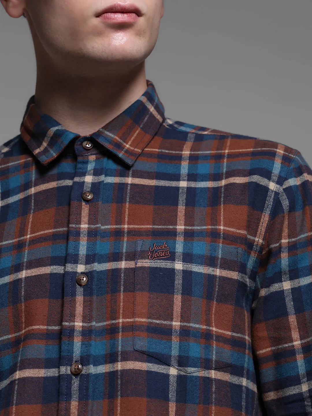 Brown Check Print Cotton Shirt