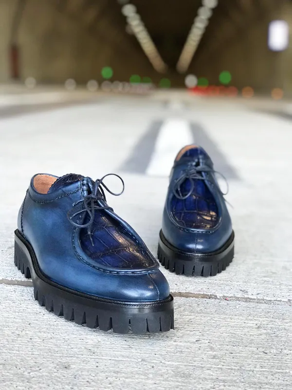 Buy Navy Blue Genuine Leather Boots by GentWith.com