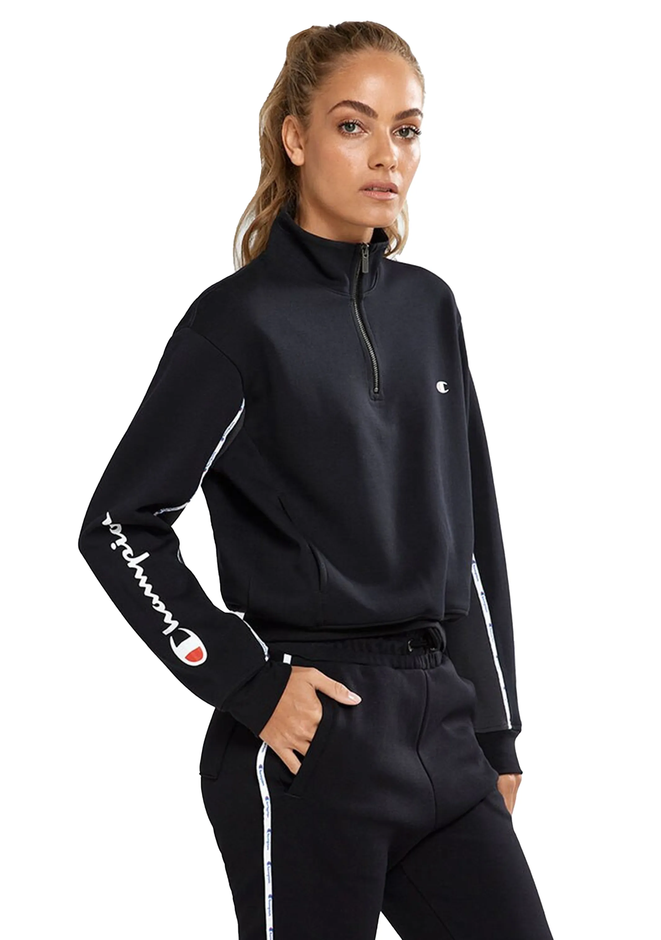 Champion Womens Rochester Quater Zip Crew <br> CTMTN BLK