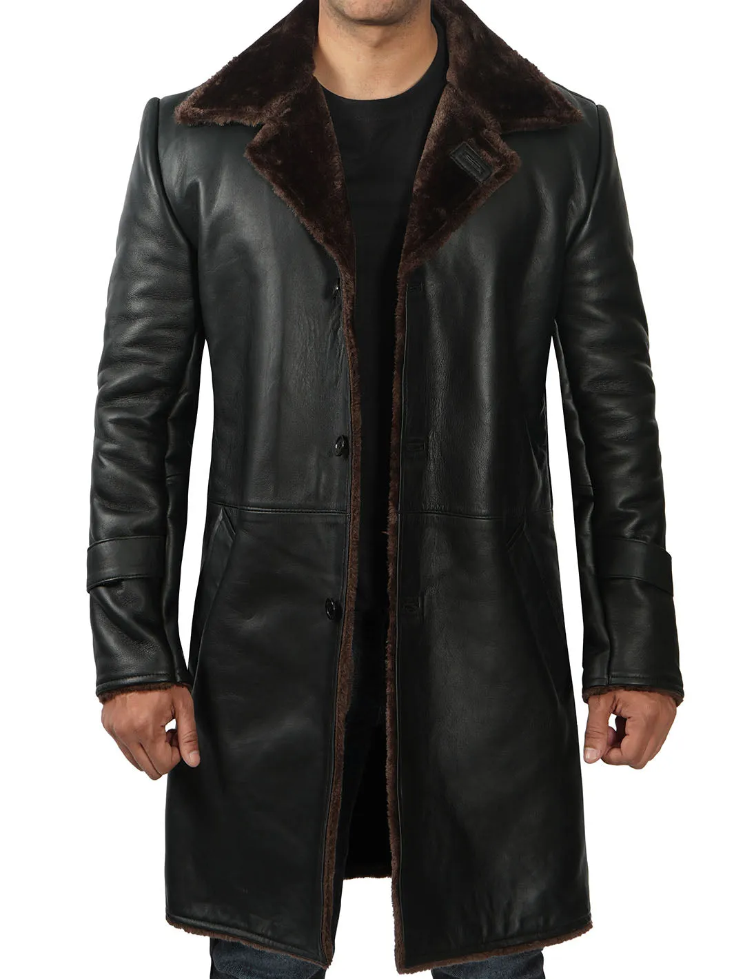 Chandler 3/4 Length Black Shearling Coat Mens