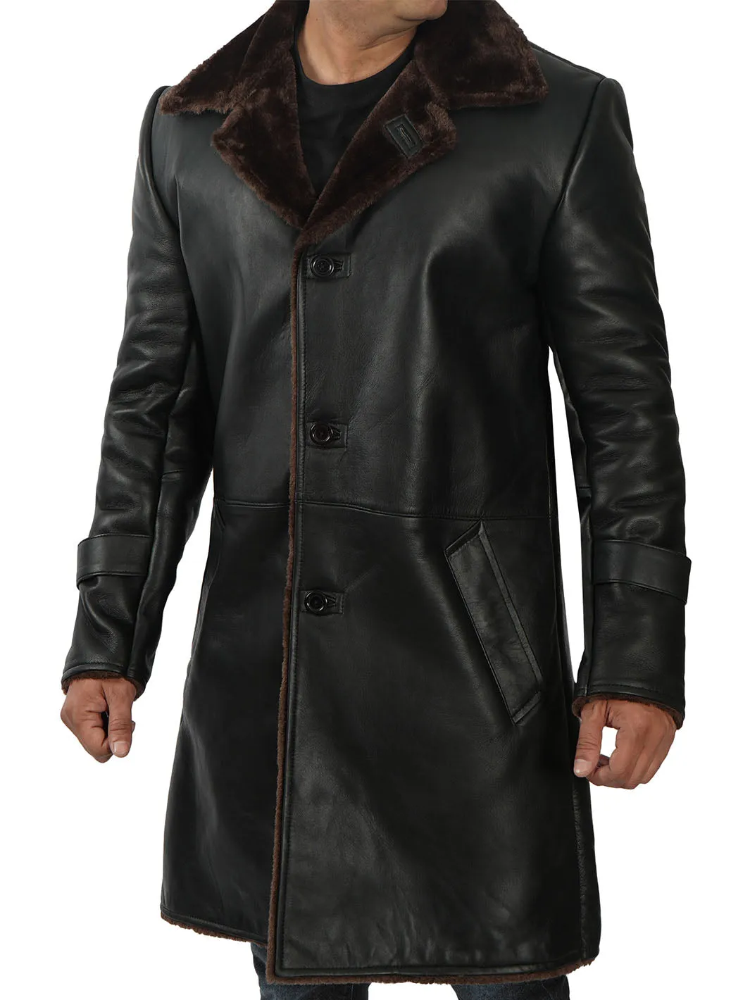 Chandler 3/4 Length Black Shearling Coat Mens