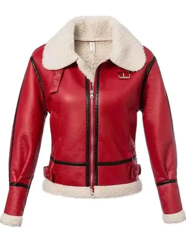 Christmas Womens Red Leather Jacket - New American Jackets