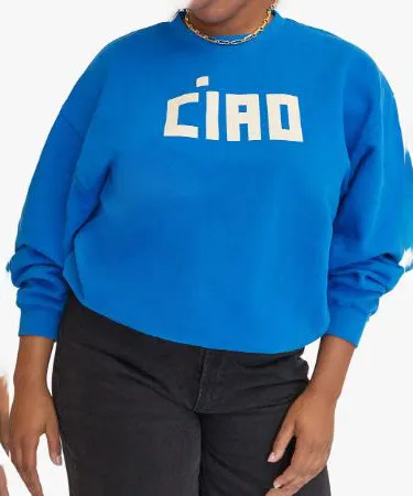 Clare V. Oversized Ciao Sweatshirt - Bright Cobalt/Cream