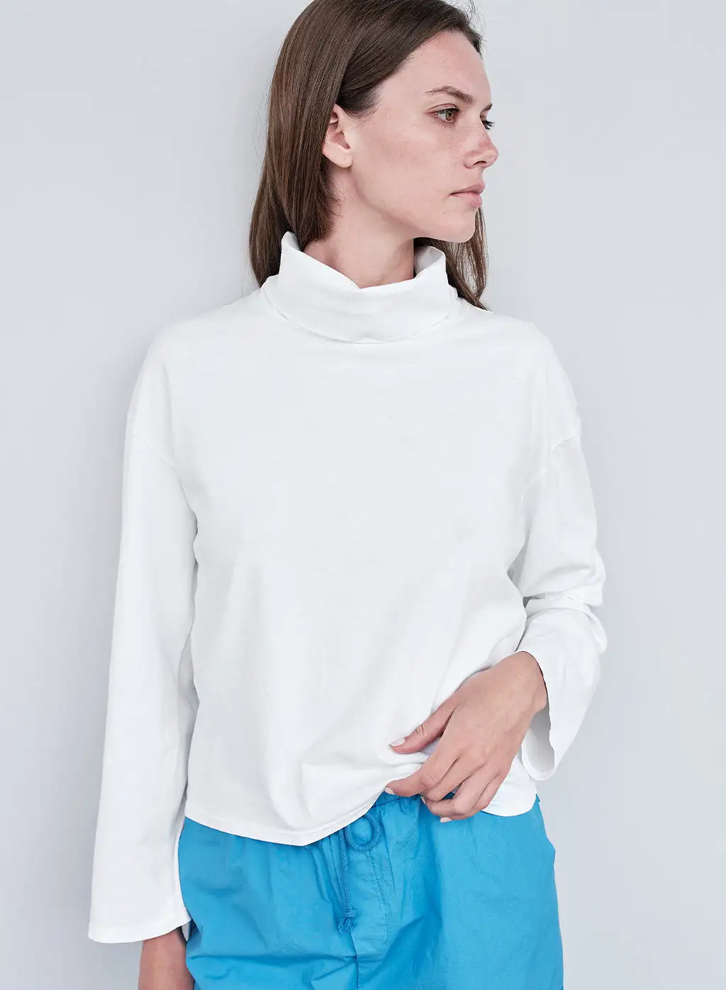 Cloud Jersey Cowl Neck Cropped Long Sleeve in Paper