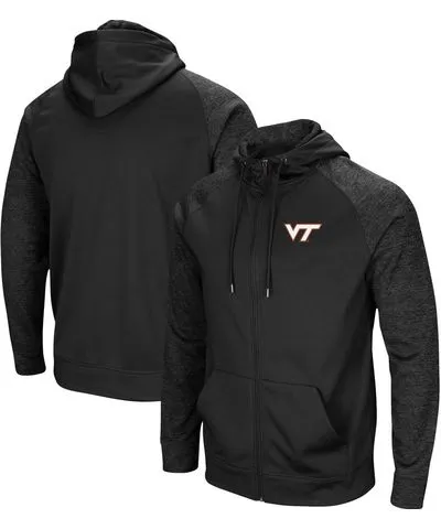 Colosseum Men's Black Virginia Tech Hokies Blackout 3.0 Tonal Raglan Full-Zip Hoodie